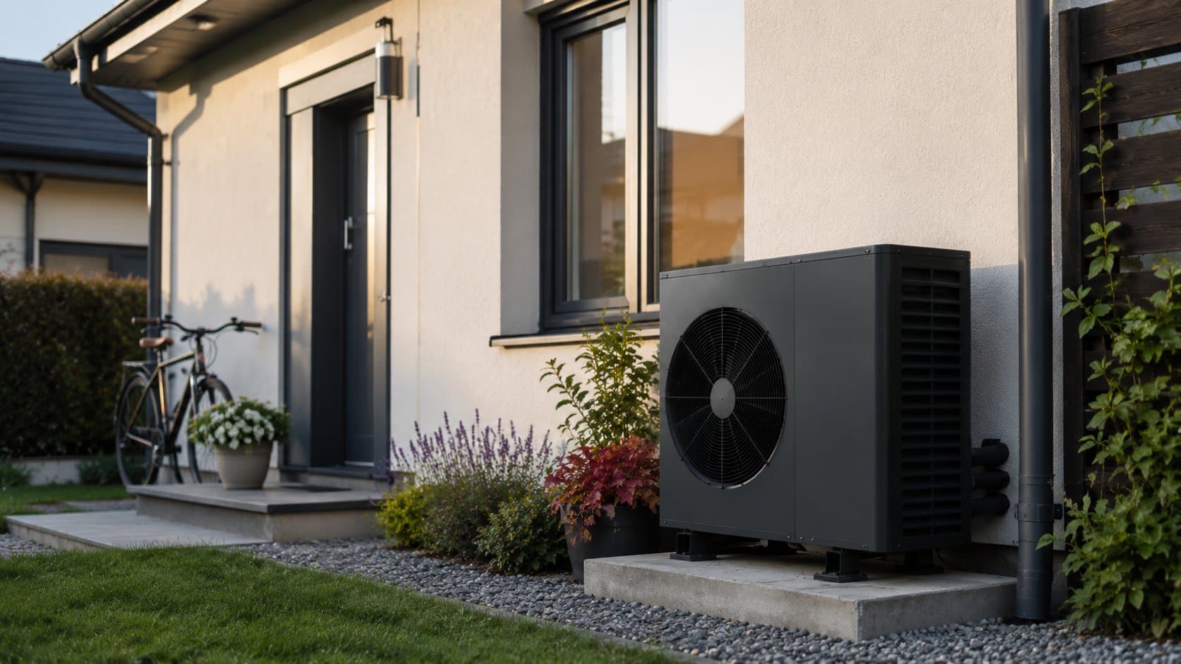 Pompe à chaleur installée sur une maison individuelle