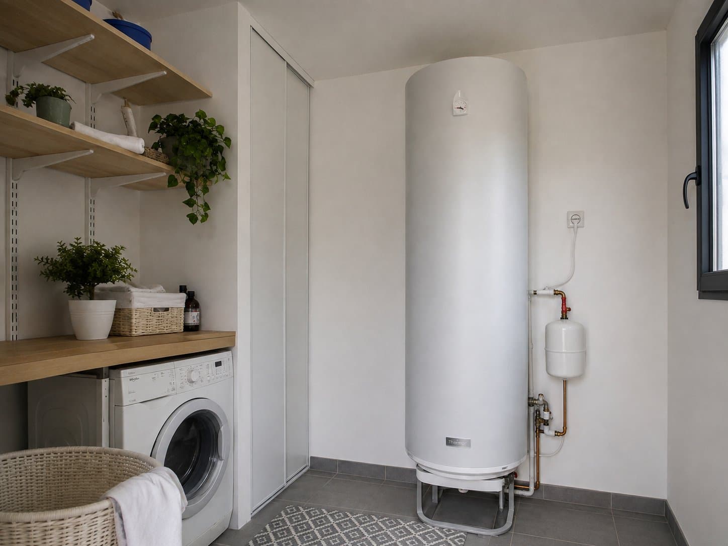 Chauffe-eau électrique installé en buanderie